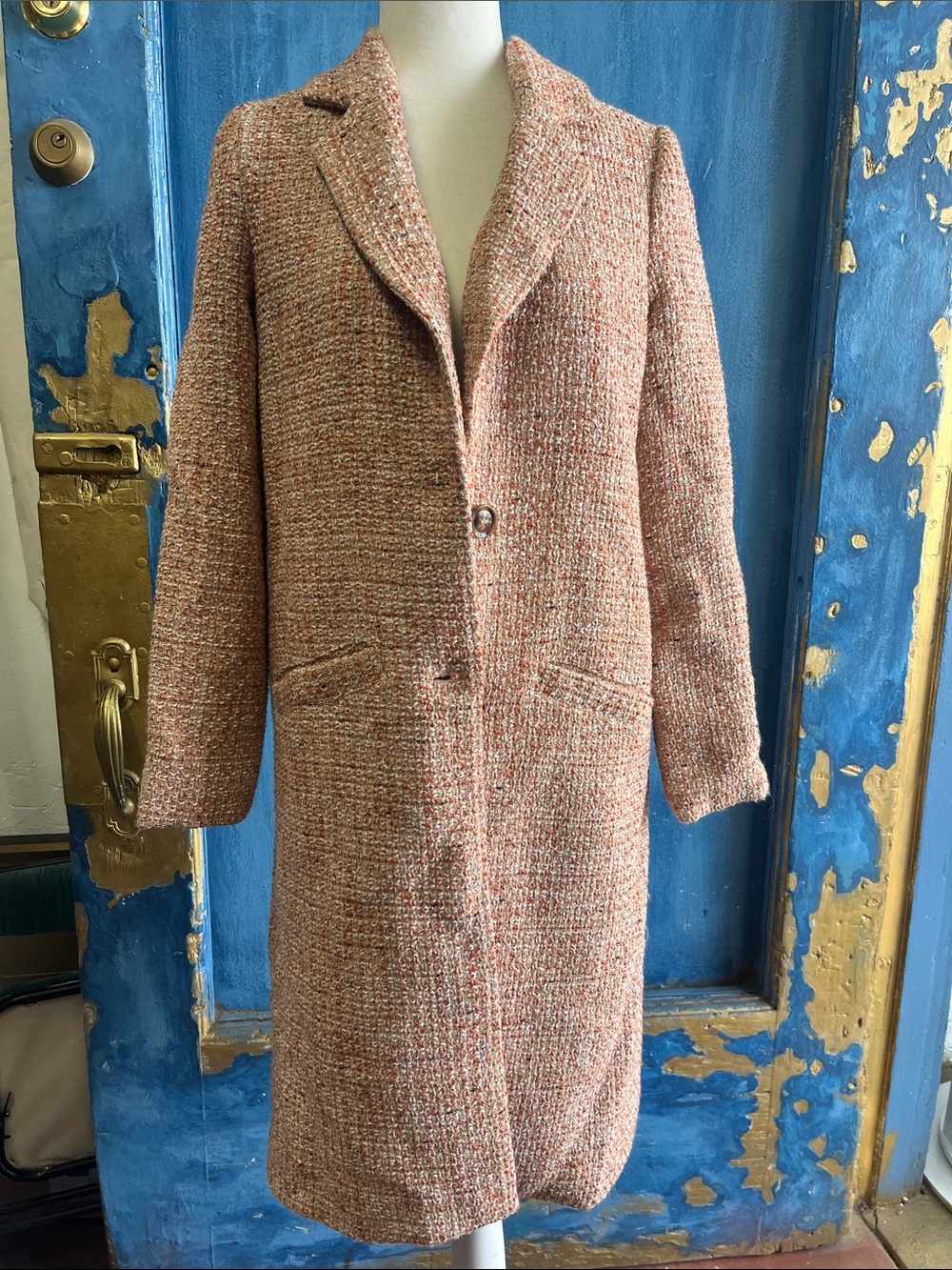 Women's Peach Tweed Long Pea Coat